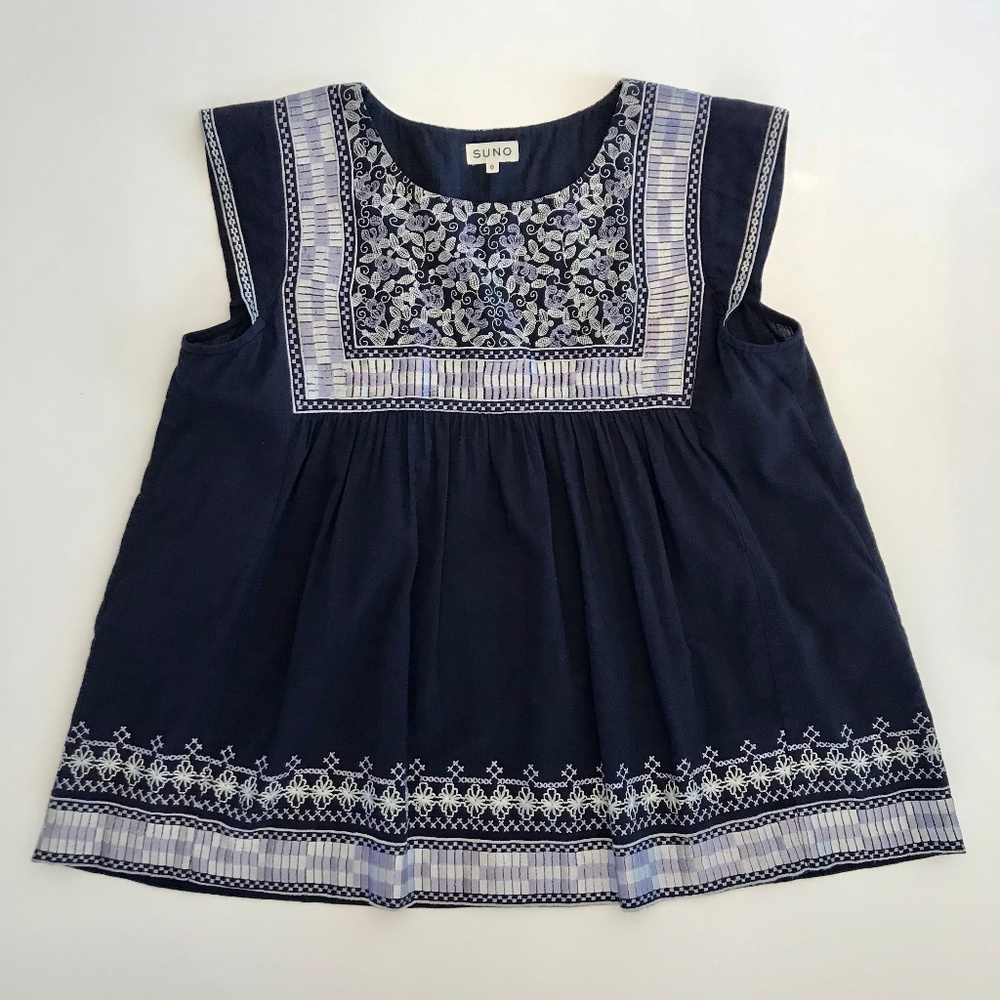 SUNO Embroidered Peasant Top, Size 0
